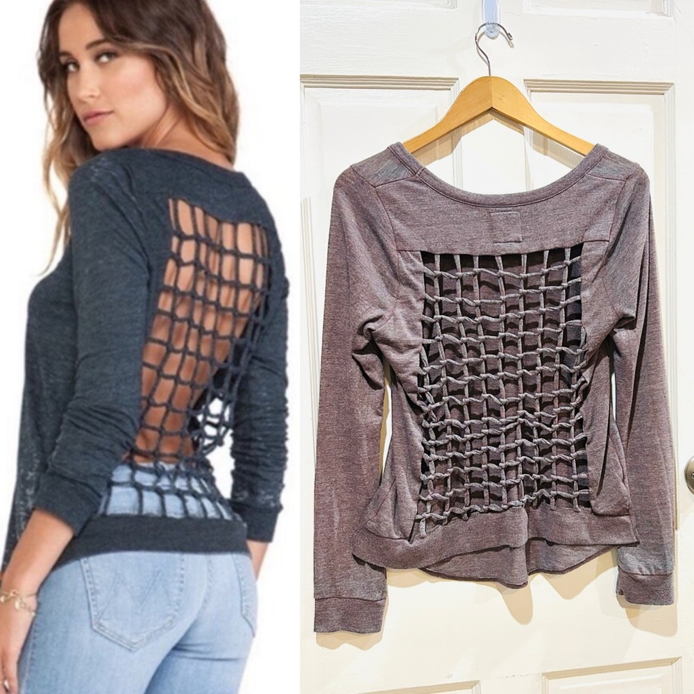 Chaser x Revolve Open Back Knit Top Taupe Cotton Blend Size M - Picture 1 of 7